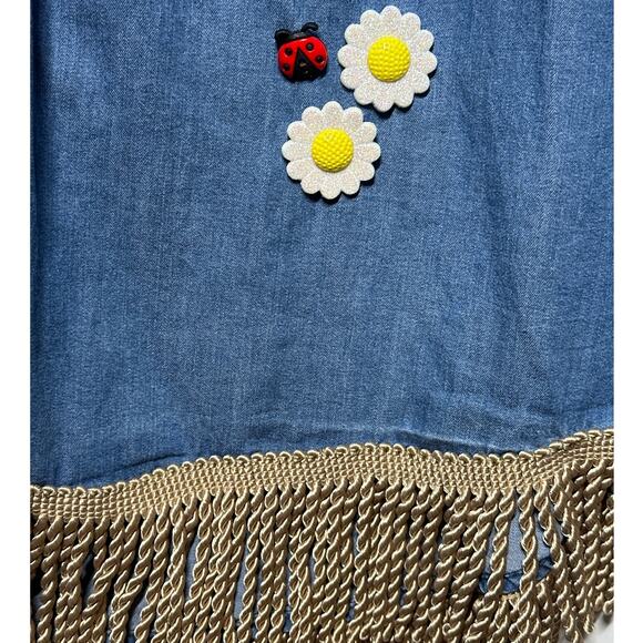 Denim Button-Up Upcycled Shirt Handcrafted Embellishments Boho Western Cotton 3X - Picture 6 of 15